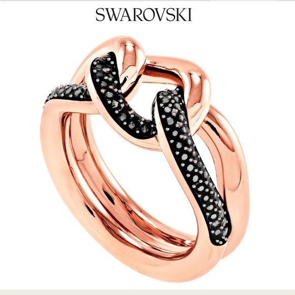 Lane Motif Ring Black,Rosegoldtone plated size 55 - Picture 1 of 12